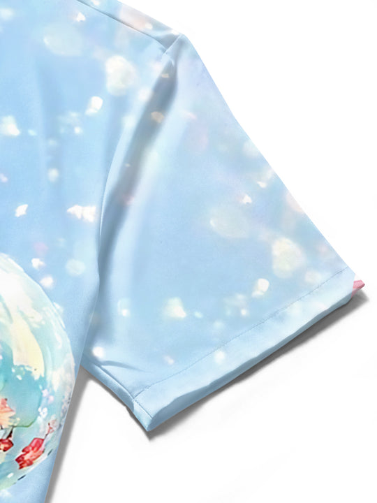 Men's balloon print pocket short sleeve shirt flat lay pattern view