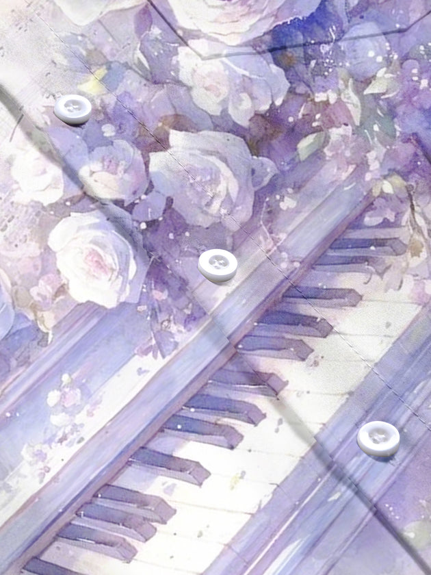 Men's flower piano print short sleeve shirt flat lay