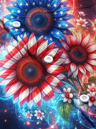 Men's American flag sunflower print short sleeve shirt flat lay pattern detail