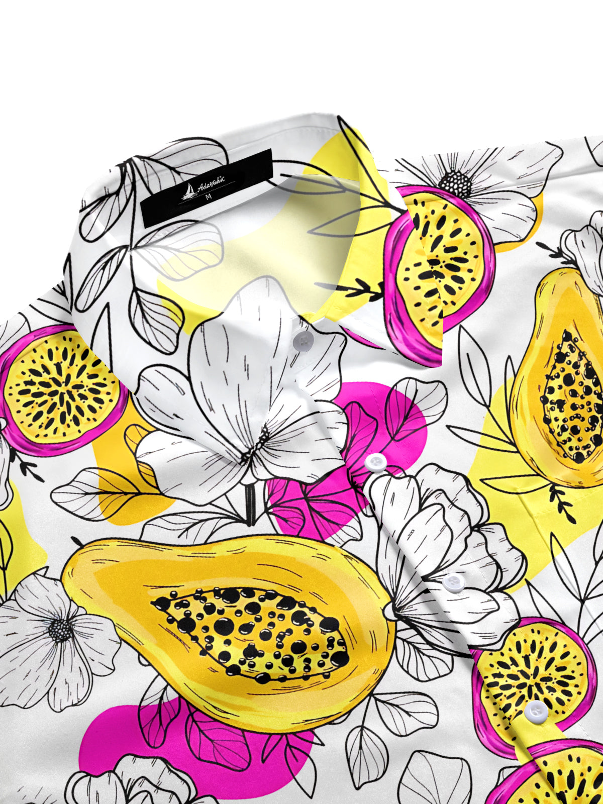 Papaya Flower Print Men's Pocket Short Sleeve Shirts