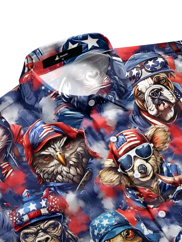 Men's patriotic leopard print short sleeve shirt side view