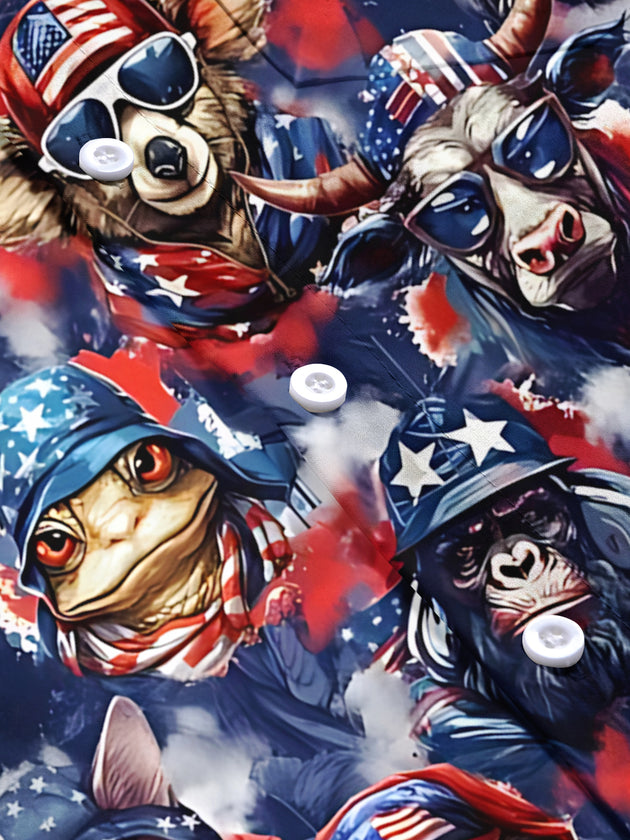 Men's animal print American flag short sleeve shirt flat lay