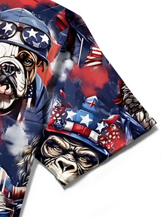 Men's American flag animal print short sleeve shirt chest pocket detail
