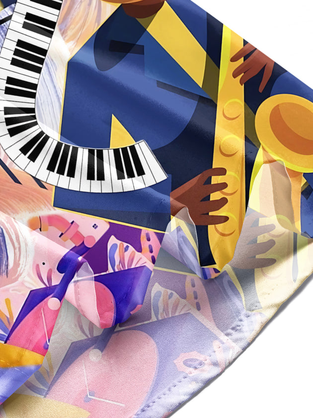 Musical Print Men's Pocket Short Sleeve Shirts