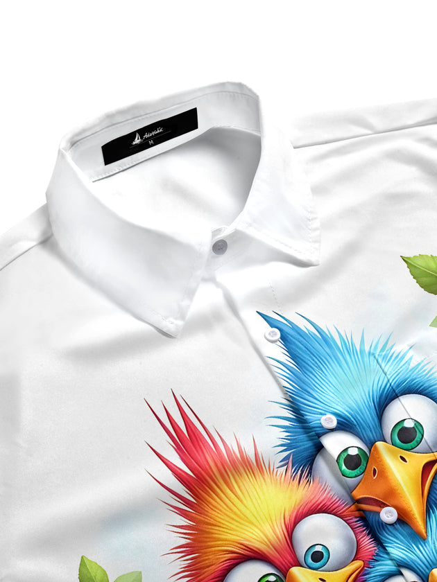 Men's bird print half sleeve pocket shirt side view