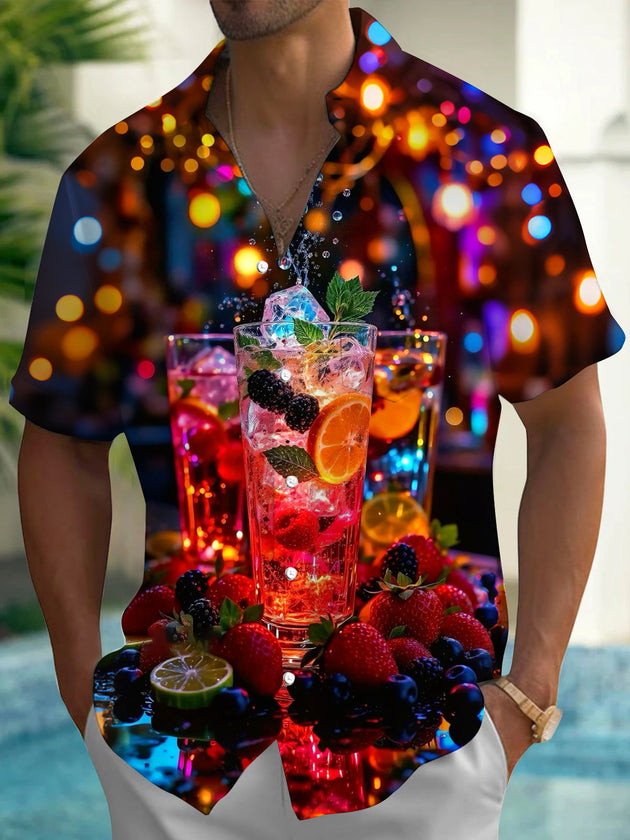 Men's fruit cocktail print pocket short sleeve shirt front view