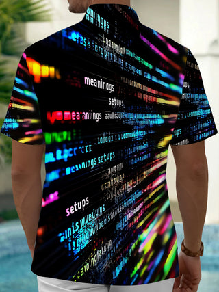 Men's colorful code print pocket short sleeve shirt back view