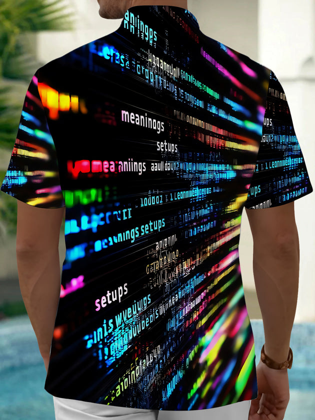 Men's colorful code print pocket short sleeve shirt back view