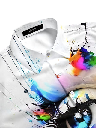 men's eye print short sleeve shirt side view