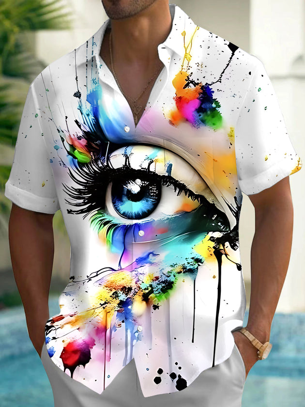 men's eye graphic print shirt front view