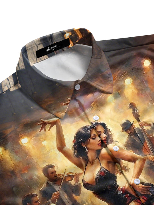 men's guitar print shirt side view