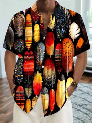 men's feather print shirt front view