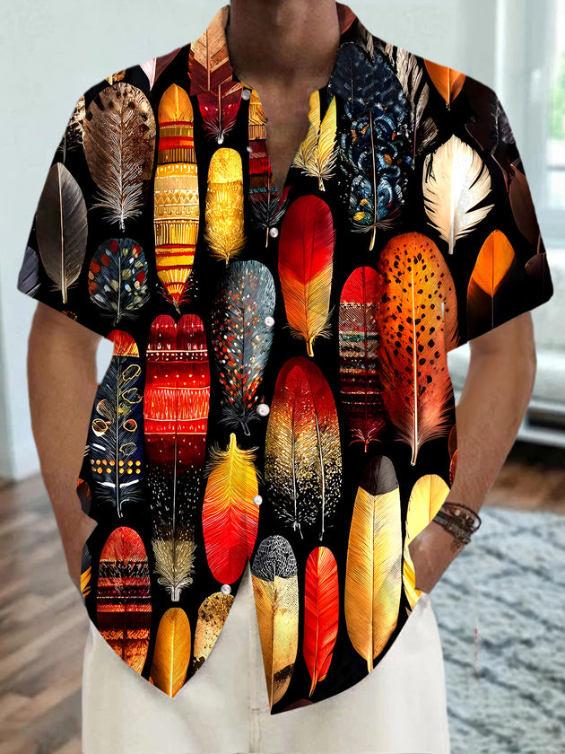 men's feather print shirt front view