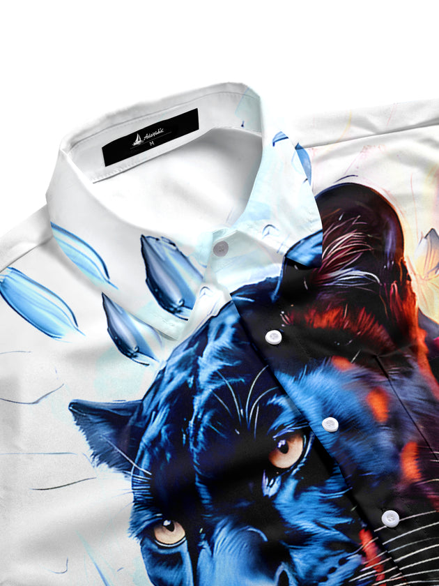 Men's black flower print half sleeve shirt side view