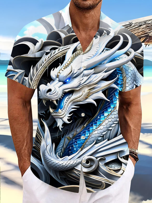 men's dragon print shirt front view