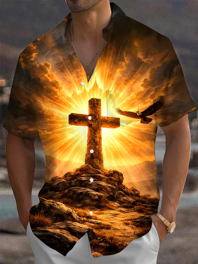 Men's eagle print short sleeve shirt front view