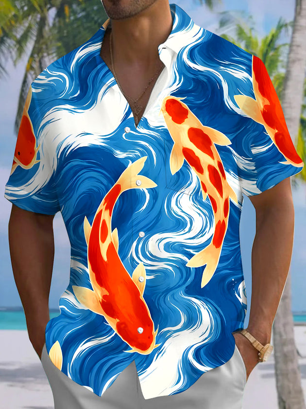 men's Hawaiian shirt front view tropical beach vacation