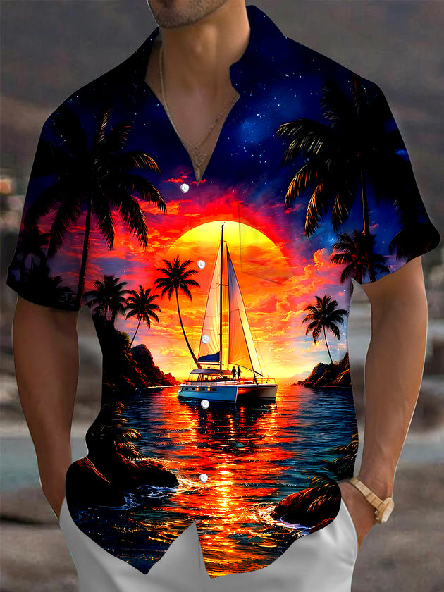 men's Hawaiian shirt front view tropical beach vacation