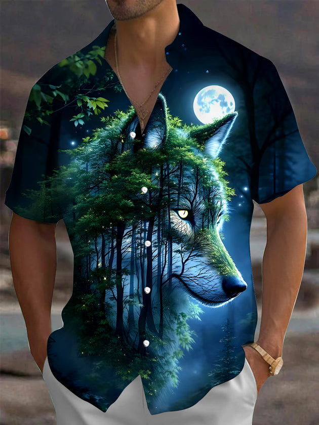 men's wolf print shirt front view