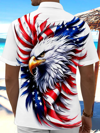 Men's American flag print short sleeve shirt back view