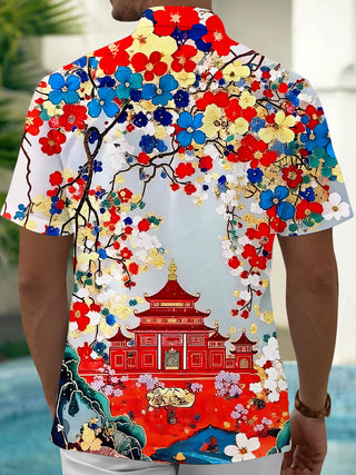 Men's floral short sleeve shirt back view