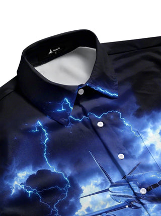 Men's airplane print half sleeve pocket shirt side view