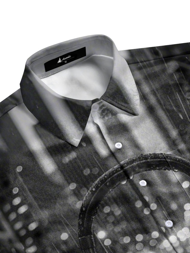 Men's earphone print half sleeve shirt side view