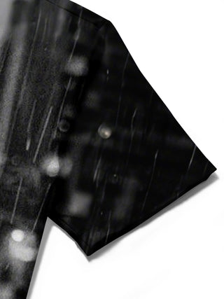 Men's short sleeve shirt with earphone print detail close-up