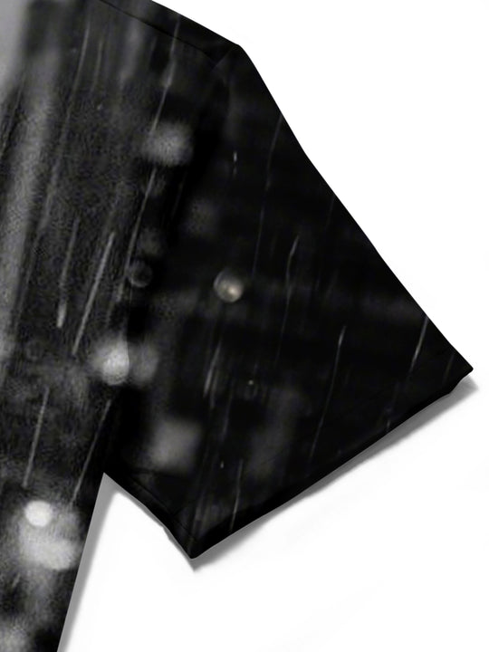 Men's short sleeve shirt with earphone print detail close-up