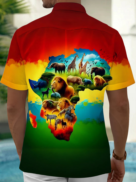 Men's animal print short sleeve shirt back view