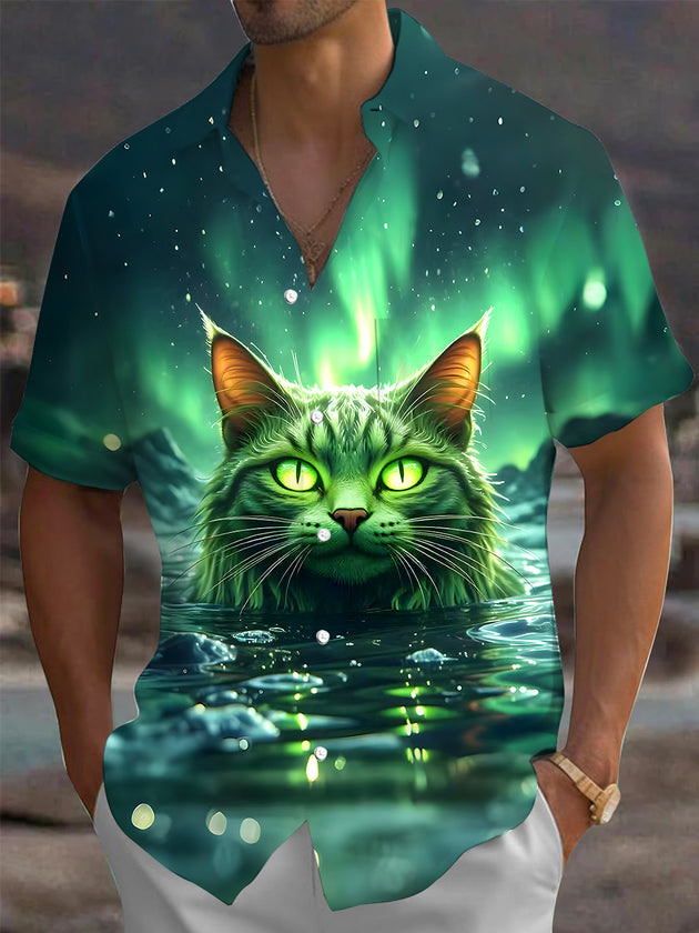 men's cat print shirt front view