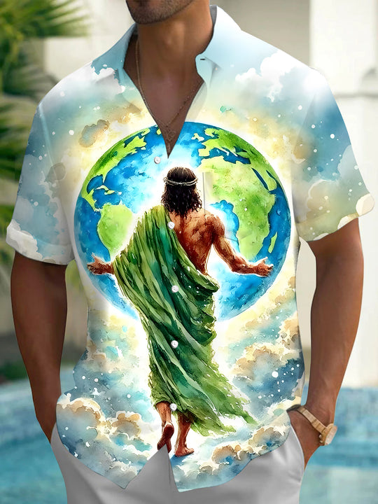men's art print shirt front view