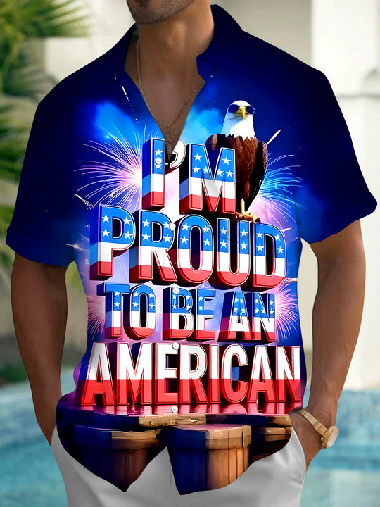 men's eagle print shirt front view Independence Day