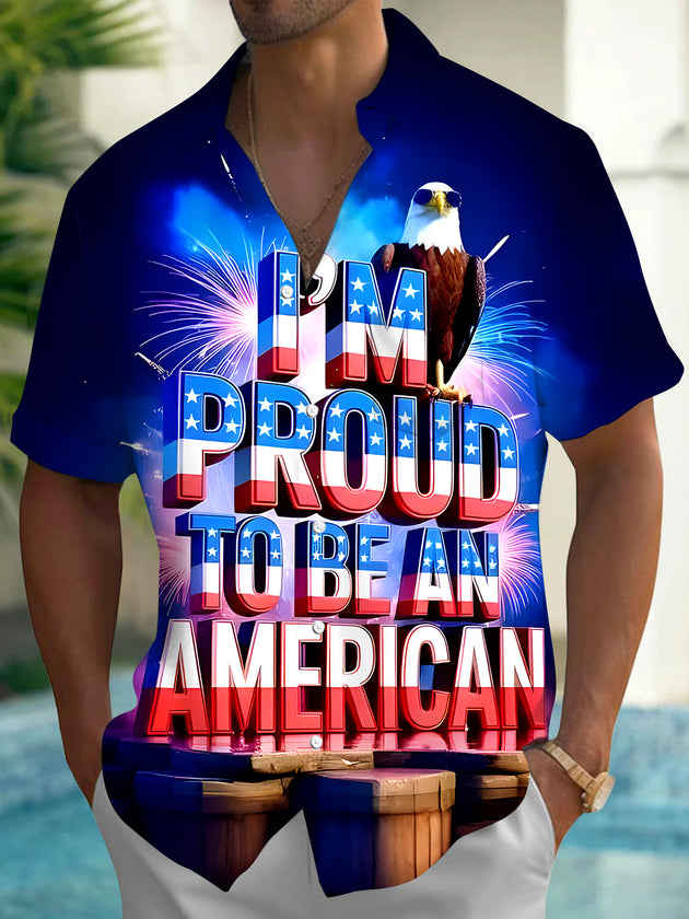 men's eagle print shirt front view Independence Day