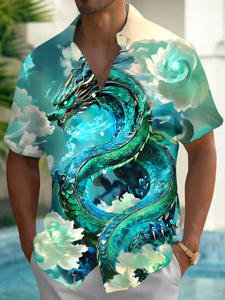 men's dragon print shirt front view