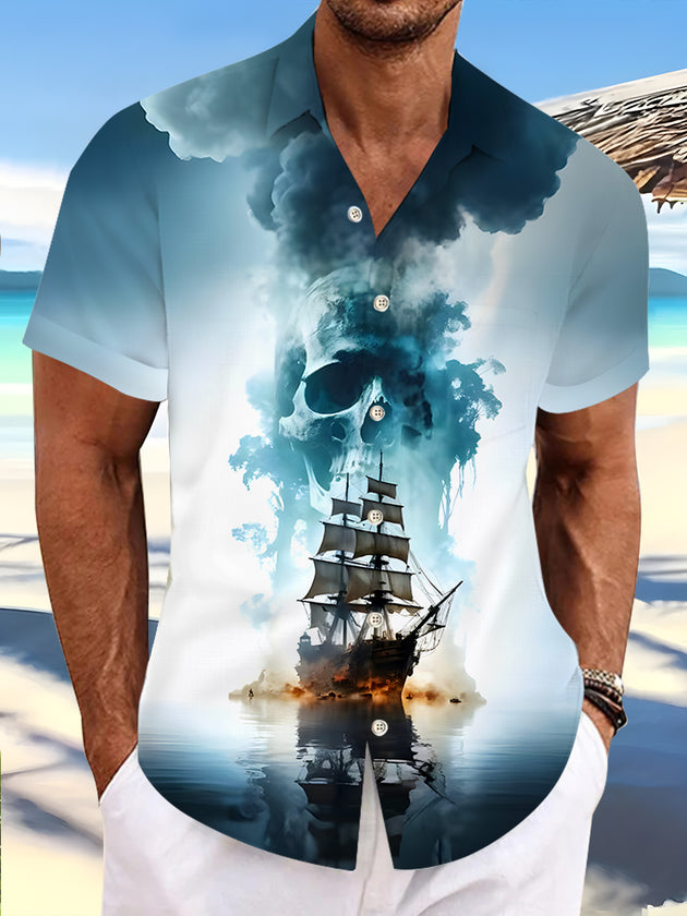 men's Hawaiian shirt front view tropical beach vacation
