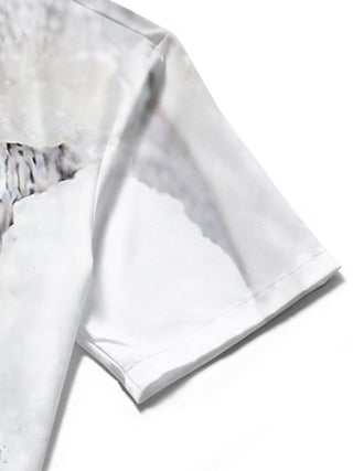 Men's fish print pocket short sleeve shirt detail close-up view