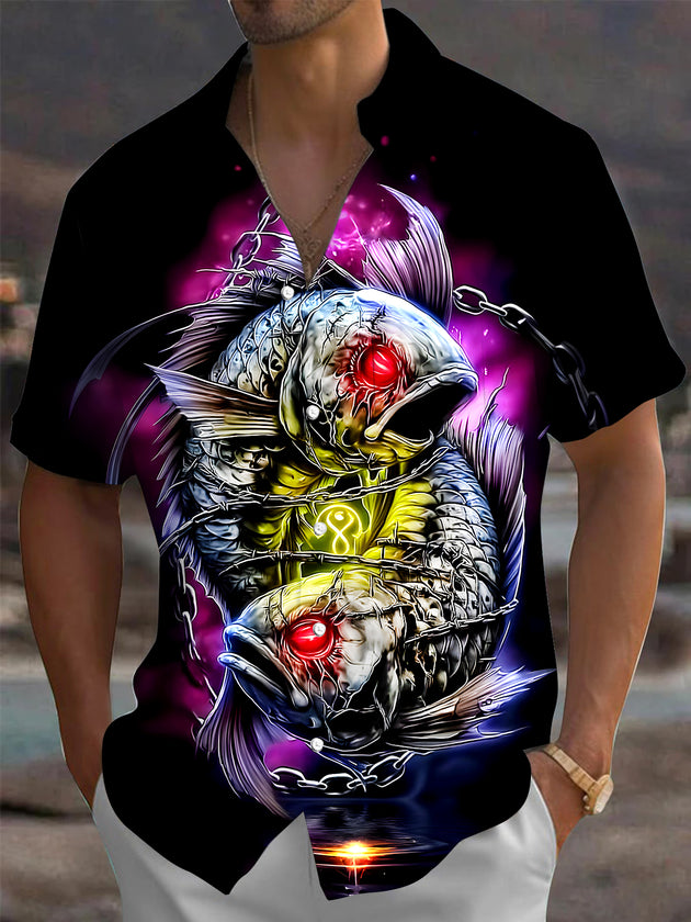 men's fish print shirt front view