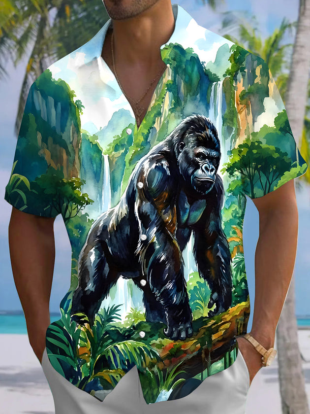 Men's short sleeve Hawaiian shirt front view for tropical beach vacation