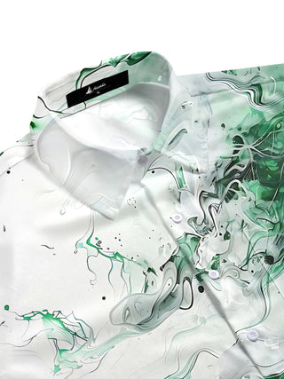 Men's abstract geometric print pocket short sleeve shirt side view