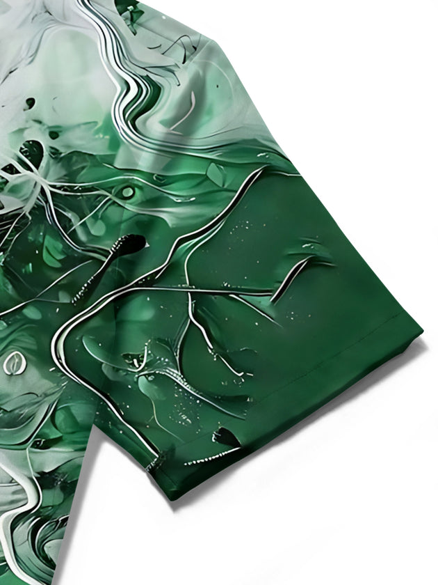 Men's abstract gradient print short sleeve shirt close-up detail texture