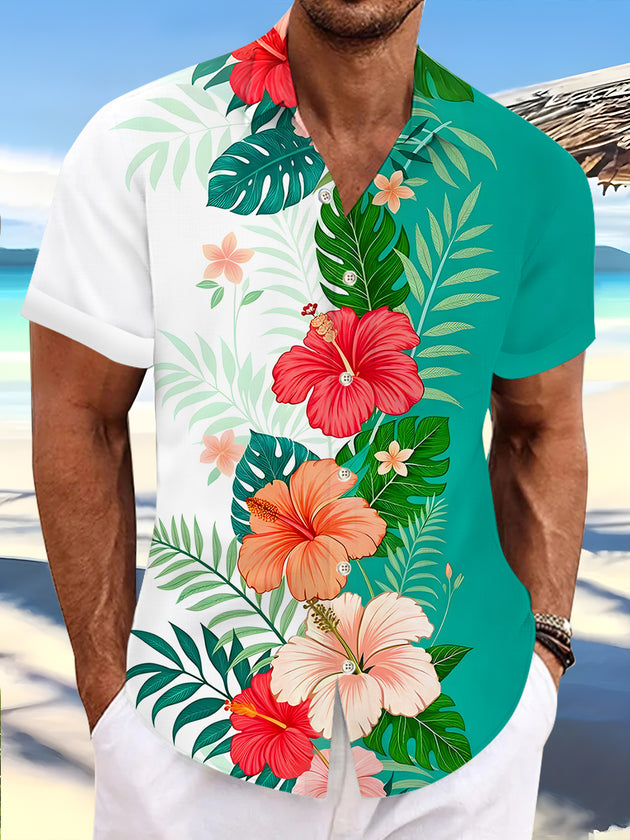 men's Hawaiian shirt front view tropical beach vacation