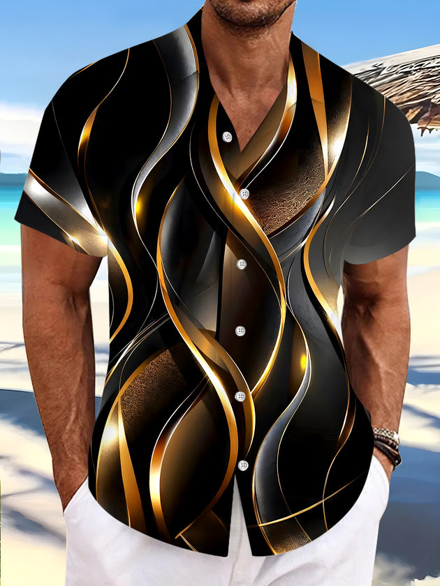 Men Abstract Print Short Sleeve Shirt Front View