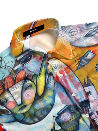 Men's abstract print short sleeve shirt side view