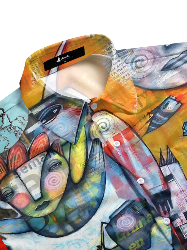 Men's abstract print short sleeve shirt side view