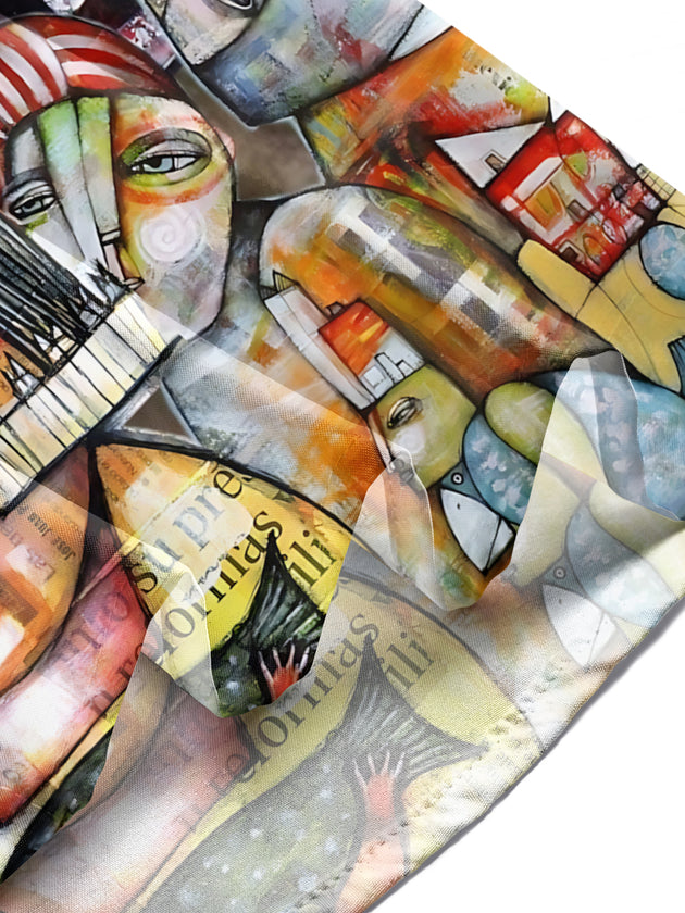 Men's colorful abstract face print short sleeve shirt lifestyle shot