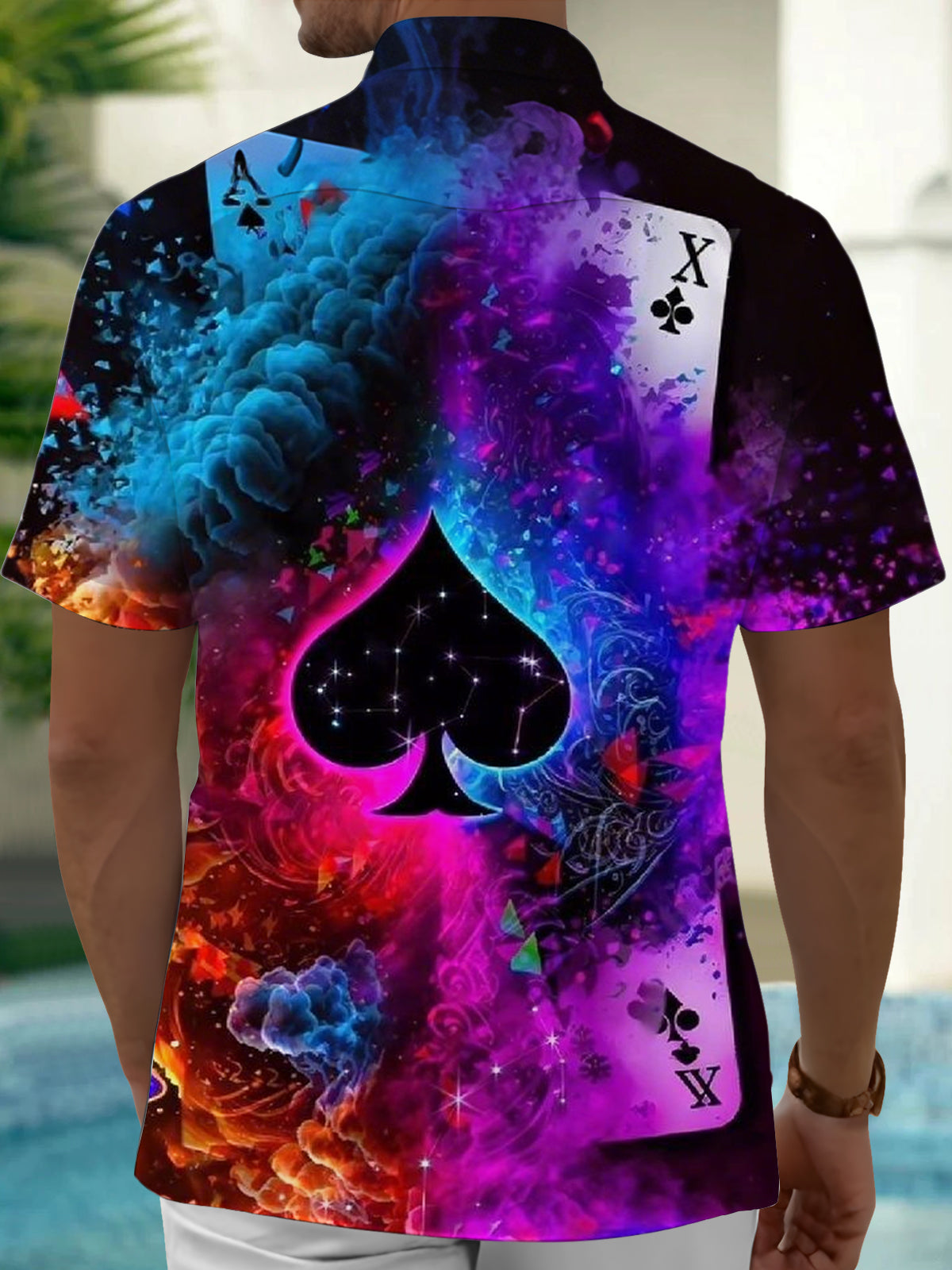 Poker Print Men's Pocket Short Sleeve Shirts