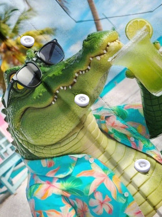 Men's Hawaiian beach crocodile print short sleeve shirt flat lay