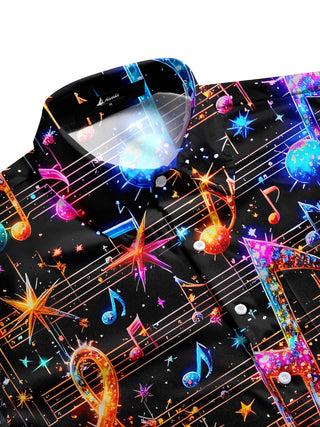 men's guitar print shirt side view