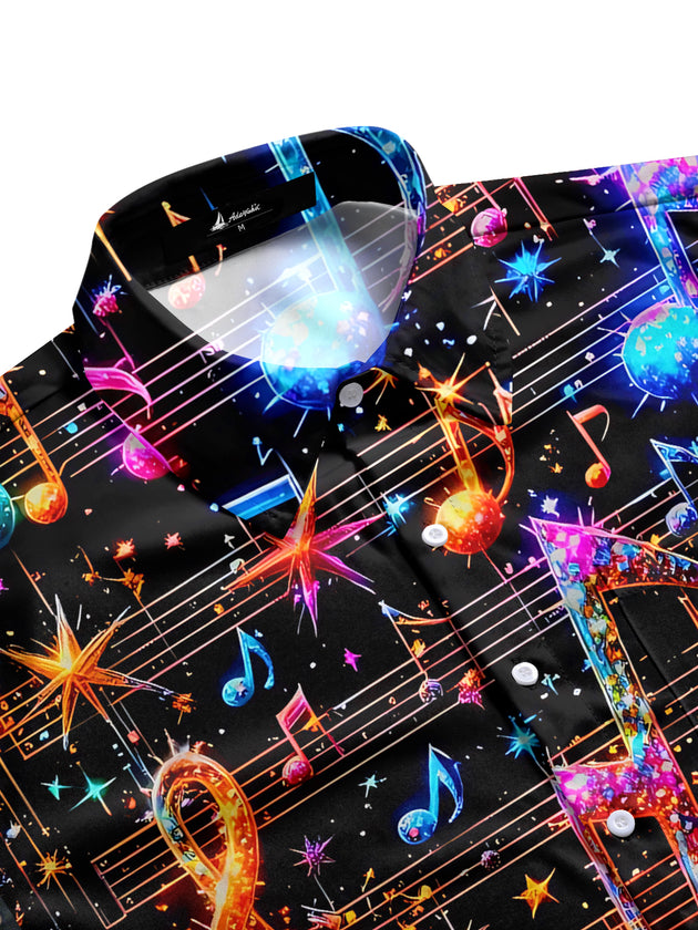 men's guitar print shirt side view